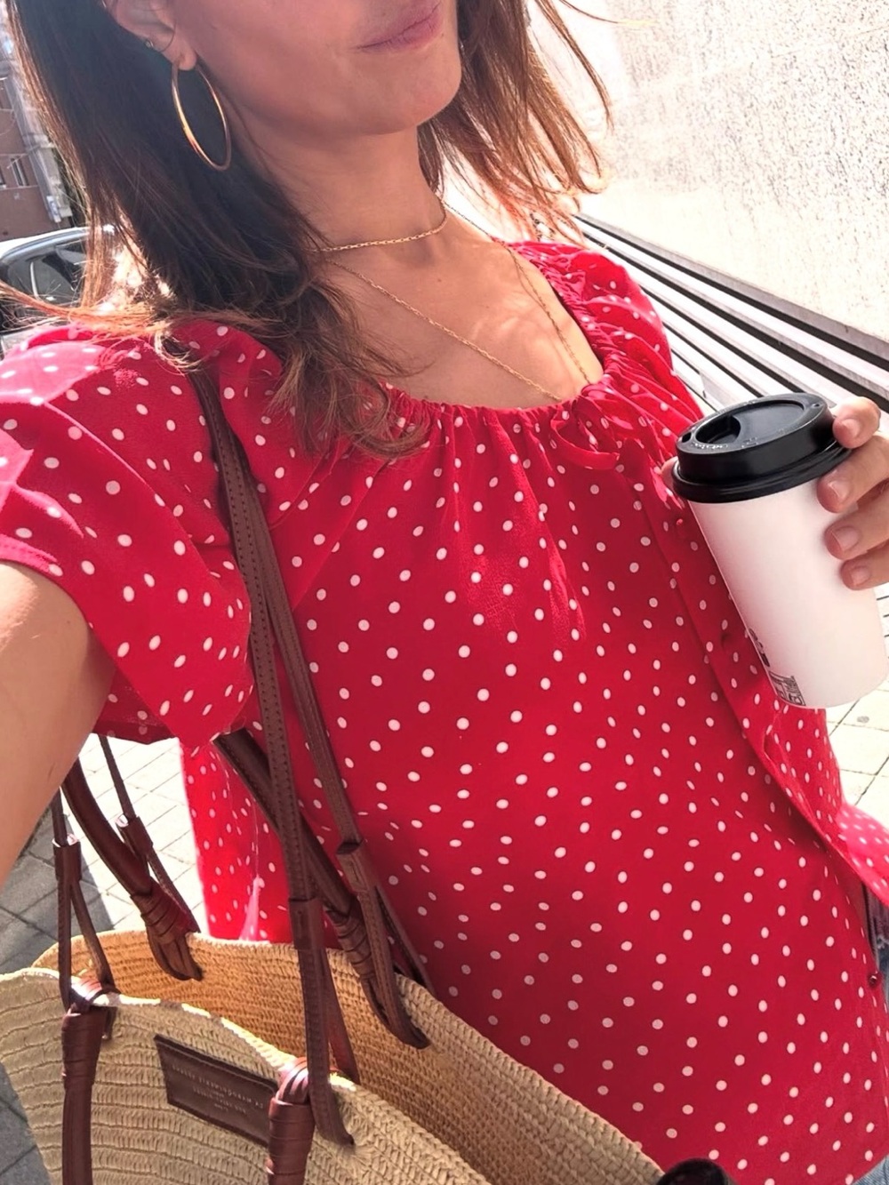 Sezane Vikaly Silk Blouse Red Polka Dot - Picture 2 of 9